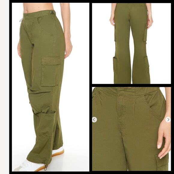 Forever 21 Wide-Leg Cargo Parachute Pants in Brown - Picture 1 of 16